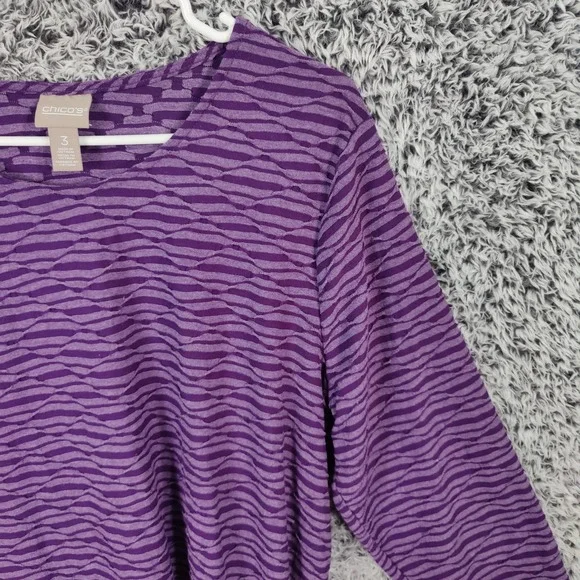 Chicos Womens 3 XL Purple Abstract Striped 3/4 Sleeve Shirt Top Resort Vacation - Picture 8 of 16